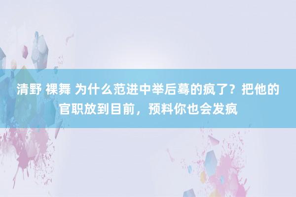 清野 裸舞 为什么范进中举后蓦的疯了？把他的官职放到目前，预