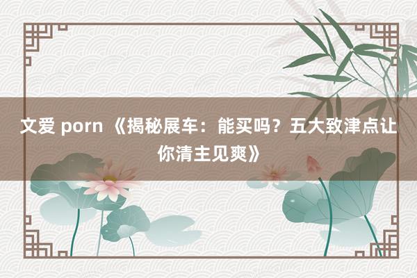 文爱 porn 《揭秘展车：能买吗？五大致津点让你清主见爽》